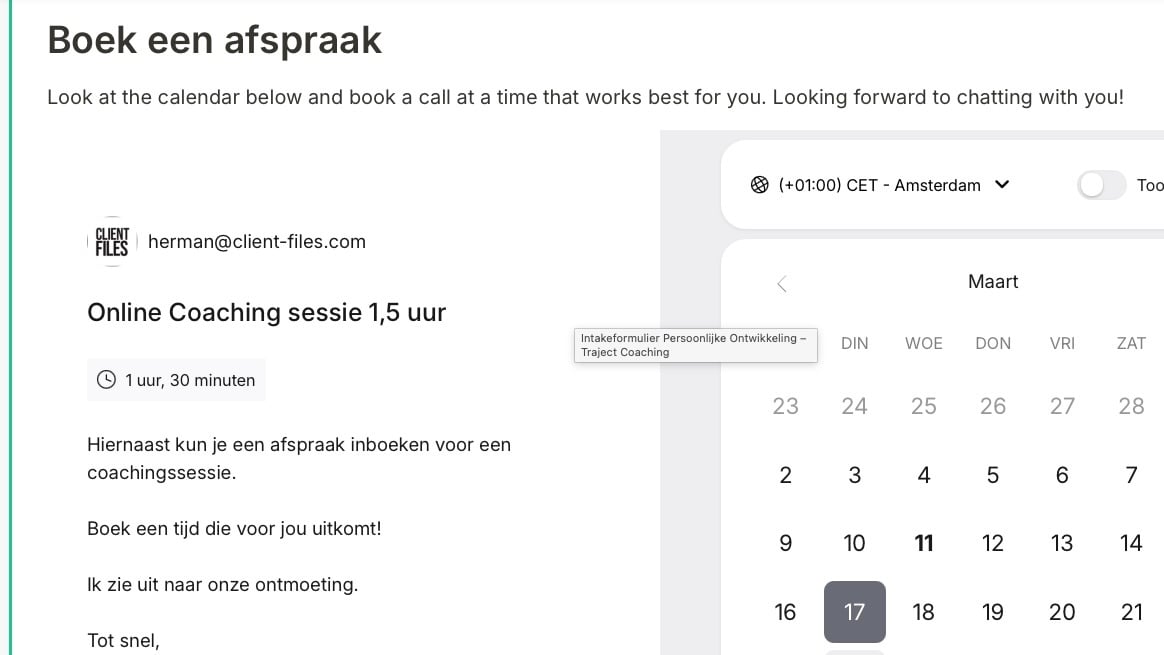 Tidycal binnen Client-Files
