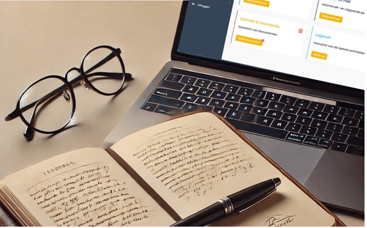 Notitieblok met bril en laptop 2